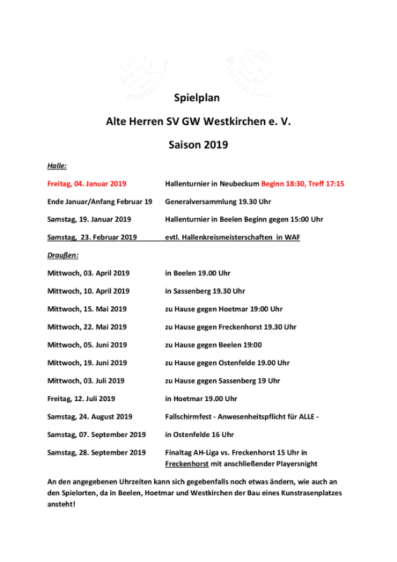 Spielplan Alte Herren 2019